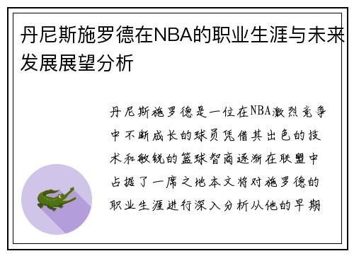 丹尼斯施罗德在NBA的职业生涯与未来发展展望分析