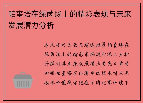 帕奎塔在绿茵场上的精彩表现与未来发展潜力分析